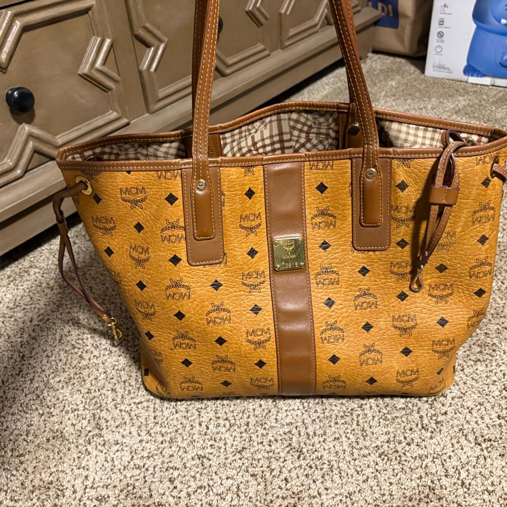 MCM Brown Logo Tote Bag